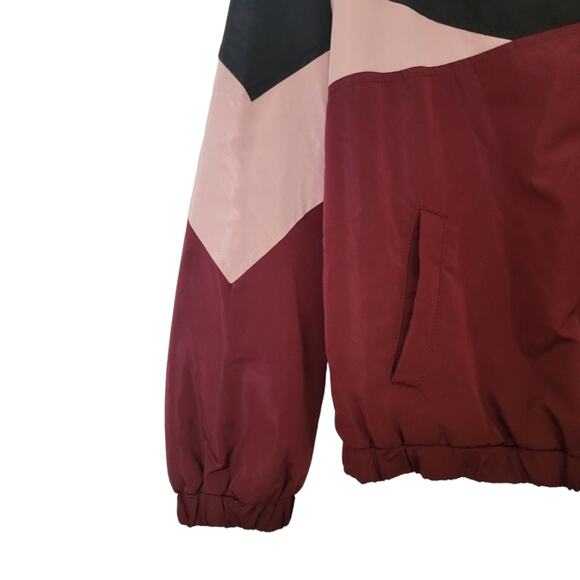 Love Tree Jacket Sz Small S Burgundy Colorblock Full Zip Lightweight Windbreaker - Picture 6 of 11